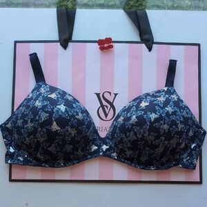 Victoria's Secret Navy Blue Butterfly Bra Padded No-wire Size 34DDD
